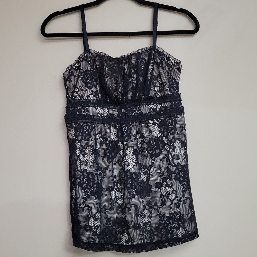 Maurices Lace Overlay Floral Spaghetti Strap Blouse with Adjustable Straps